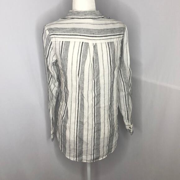 Magaschoni linen black and white striped button up - Picture 5 of 8